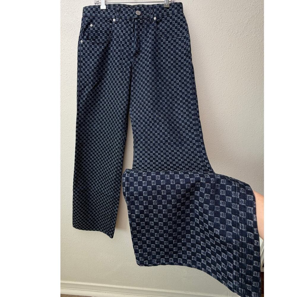 Balmain Men's 32 Blue Monogram Button Fly Wide Leg Jeans